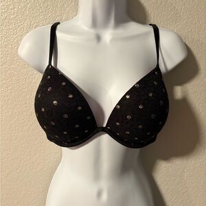 PINK Victoria's Secret Black and Gold Polka Dot Bra